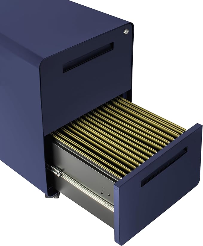 Laura Davidson Furniture Stockpile 2 Drawer Mobile File Cabinet with Lock - Under Desk Metal Filing Cabinet Legal/Letter File Folders Wheels and Stationary Feet Pre-Assembled Navy Blue