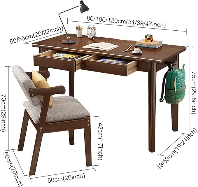 Solid Wood Writing Desk with DrawersMid-Century Modern Computer Desk Work Study TableSimple Home Office Desk Workstation with Hook for Small Spaces(80x50x75cm(31x20x30inch) Walnut) 1762093