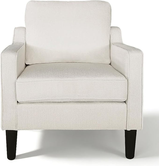 Comfy Accent Chair with 115° Ergonomic Back Support 5.5 Thick Spring Cushion Armchair for Living Room Mid Century Modern Chenille Reading Chair 380lbs Capacity (White)