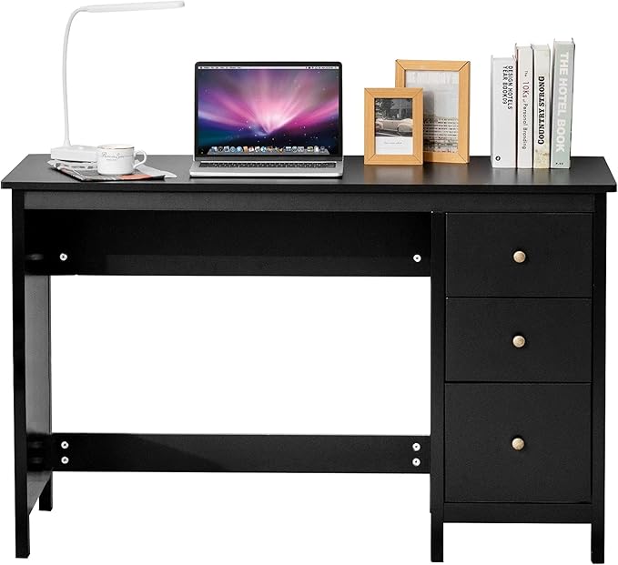 Computer Desk with Drawers 48’’ x 20’’ x 29.5’’ Home Office Computer Workstation Modern Executive Desks Teens Writing Study Table Laptop Desk for Bedroom Study Small Space (Black)