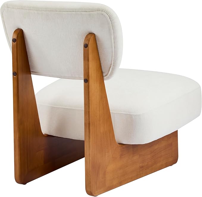 Accent Chairs Set of 2 Mid-Century Modern Chair with Polyester Upholstery Wood Base With Walnut Finish Minimalist and Stylish Accent Seating for Living Room Bedroom Balcony (Beige+Natural)