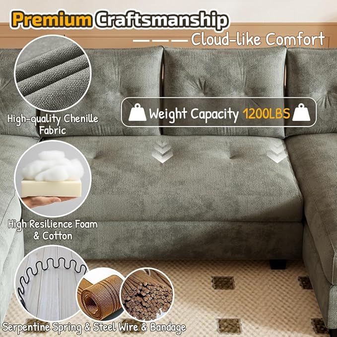 104.7 Modular Sectional Couch Convertible U Shaped Couch with Pull Out Bed Comfy Sleeper Sofa with Removable Armrests &amp USB Ports Modern Sectional Couches for Living Room Light Grey
