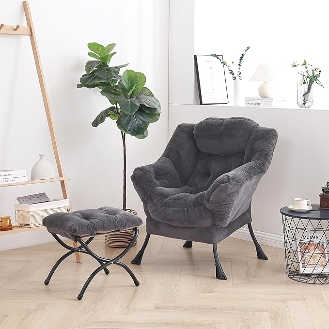 LITA Modern Accent Leisure Upholstered Sofa Chair Lounge Reading Chair with Armrests and a Side Pocket for Living Room Bedroom &amp Small Space Plush Navy