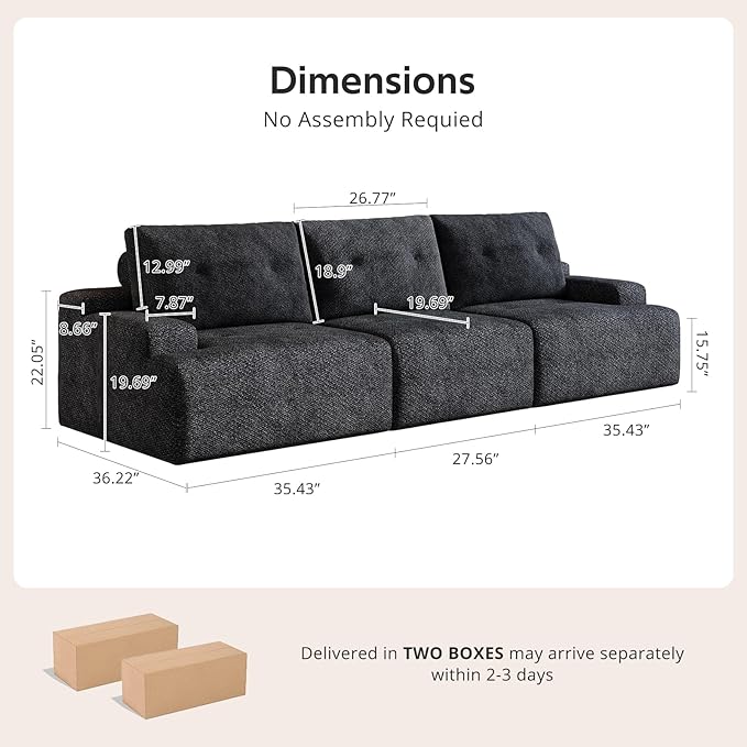 98 Chenille Modular Sectional Sofa 3-Seater Cloud Couch for Living Room Oversized Comfy modular sectional couches for living room Boneless couch 3 seater green couch (dark gray 3-Seater)