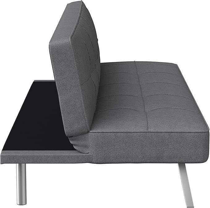 Serta® Rane 66.1 Convertible Futon Sofa Short Twin Size Modern Transitional Tufted Back and Seat Cushion Dream Coil® Comfort Fingerguard® Pinch Point Protection Woven Fabric Charcoal