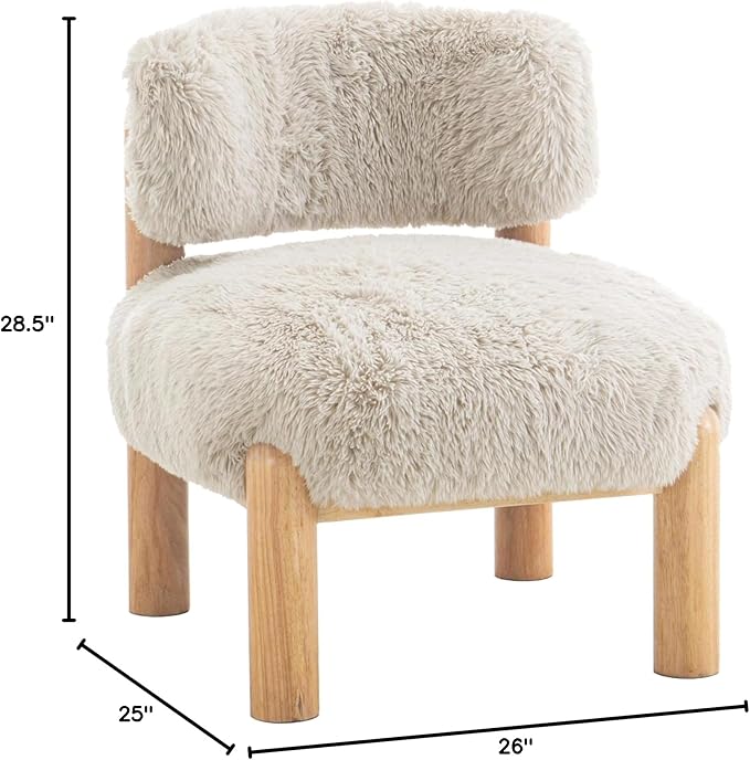 HOMES: Inside + out Ivo Modern Accent Chair with Furry Upholstery and Round Legs Comfy Sofa for Corner Living Room Bedroom Reception Room Taupe