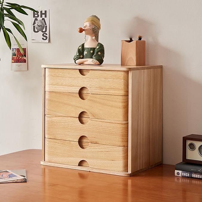 Desktop File Cabinet - Desktop Organizer Storage Box - Solid Wood Filing Cabinet 4 Floor Storage Box Shelf Small Office Desktop Storage Box Chest of Drawers Put A4 Paper (B)