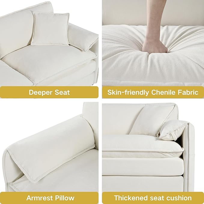 Modular Sectional Sofa Sets2 Pieces Chenille Sectional Loveseat SofasDeep Seat Comfort4-Seater Comfy Couch for Living Rooms &amp Apartment Guest Rooms Beige