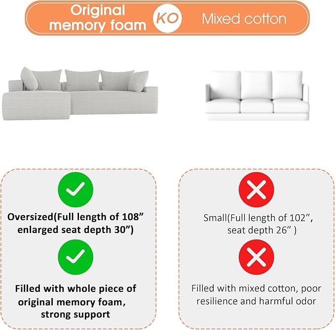 108Modern Sectional SofaModular Convertible L-Shape SofasUpholstered Couches with Deep SeatPet-Friendly Sponge Sofa for Living Room BedroomSofa bed for small space (Beige Left facing chaise)