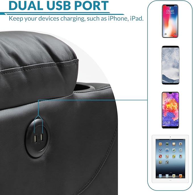Power Lift Recliner Chair for Elderly Electric Massage Heated Recliner Faux Leather Lift Chair with 2 Remote Controls USB Ports Cup Holders &amp Side Pockets for Living Room (Black)