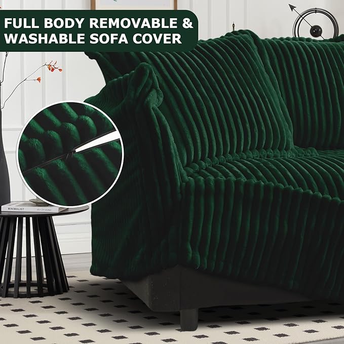 49''W Corduroy Chaise Lounge Chair Indoor Oversized Upholstered Sleeper Sofa with Movable Ottoman and 2 Pillows Removable Sofa Cover for Living Room Home Theater Apartment(Green)