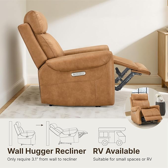 Leather Recliner Chair for Adults Wall Hugger RV Recliner with USB Charging Ports Electric Power Reclining Sofa for Living Room Home Theater Seating Bedroom