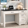 Vabches Farmhouse Executive Desk with Storage and Ample File Drawer Rustic Large Home Writing Desk for Bedroom Black