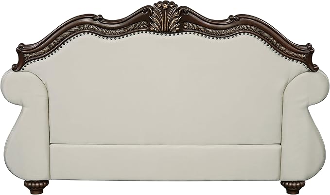 Acme Pierce Fabric Upholstered Armrest Loveseat with 3 Pillows in Beige &amp Cherry