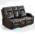 Houjud Power Reclining Loveseat Recliner Sofa with Console Wall-Hugger RV Couch with USB Ports Cup Holders Bluetooth Speakers &amp Ambient Lighting for Home Theater or Camper Faux Leather Dark B