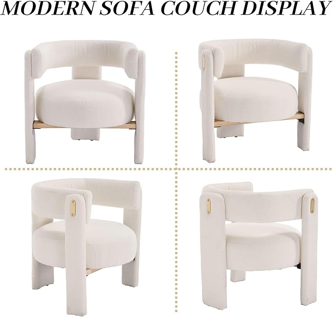 Wahson Modern Barrel Accent Chair | Boucle Upholstered Armchair Single Sofa Chair Side Chair for Living Room | Three Legs White Sherpa