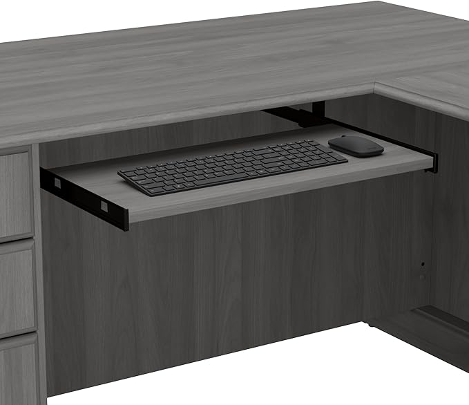 Bush Home Saratoga L Shaped Computer Desk with Drawers and Storage in Modern Gray | Large Corner Office Table for Workspace