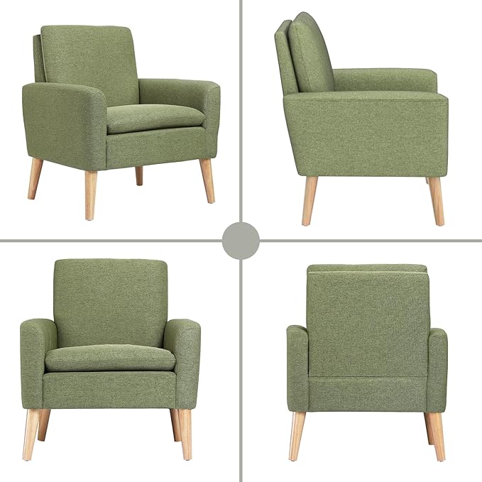 Lohoms Accent Chair Set of 2 Living Room Mid-Century Modern Chair Upholstered Fabric Comfy Club Armchair Pair of Leisure Sofa Chairs for Bedroom Small Apartment Office Green