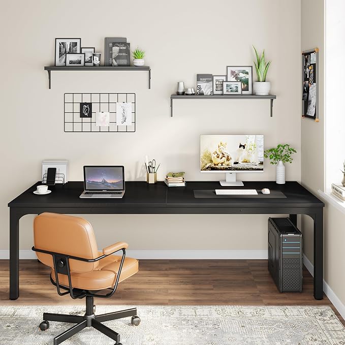 LITTLE TREE 78.7 Inches Extra Long Two Person Office DeskDouble Workstation for Home OfficeBlack