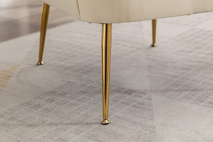 Modern Ergonomics Soft Velvet Fabric Material Accent Chair with Gold Legs and Adjustable Feet Screws for Indoor Home Living RoomCream White