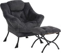 Plush Lazy Chair and Ottoman Large Dark Grey Contemporary Accent Chair with Side Pocket Modern Leisure Upholstered Reading Armchair with Footrest for Office Bedroom Living Room Balcony