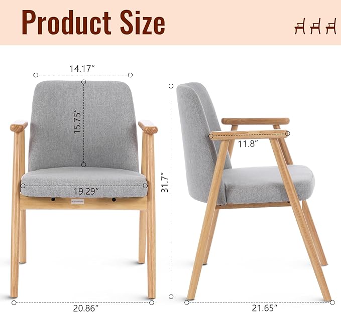 Accent Chair Mid Century Modern Armchair Comfy Reading Chair with Soft Seat &amp Solid Wood Legs for Living Room Office Bedroom Vanity (LightGray)