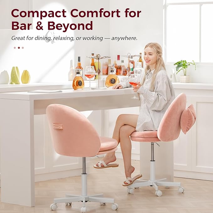 COMHOMA Vanity Chair with Velvet Fabric Small Tall Armless Chair with Back Cute Candy Chair for Girls Gift Living Room/Makeup Room/Bedroom/Kitchen (Height Use: Adjustable from Desk to Bar Height)