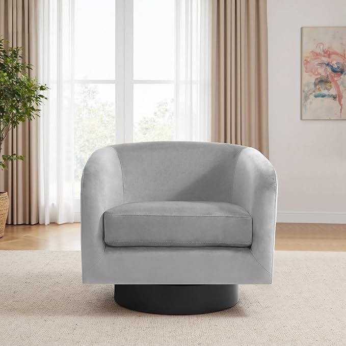 Swivel Barrel Accent Chair Modern 360° Swivel Round Barrel Chairs with Curve Back Upholstered Velvet Fabric Armchair Single Sofa Club Chair for Living Room Bedroom Gray