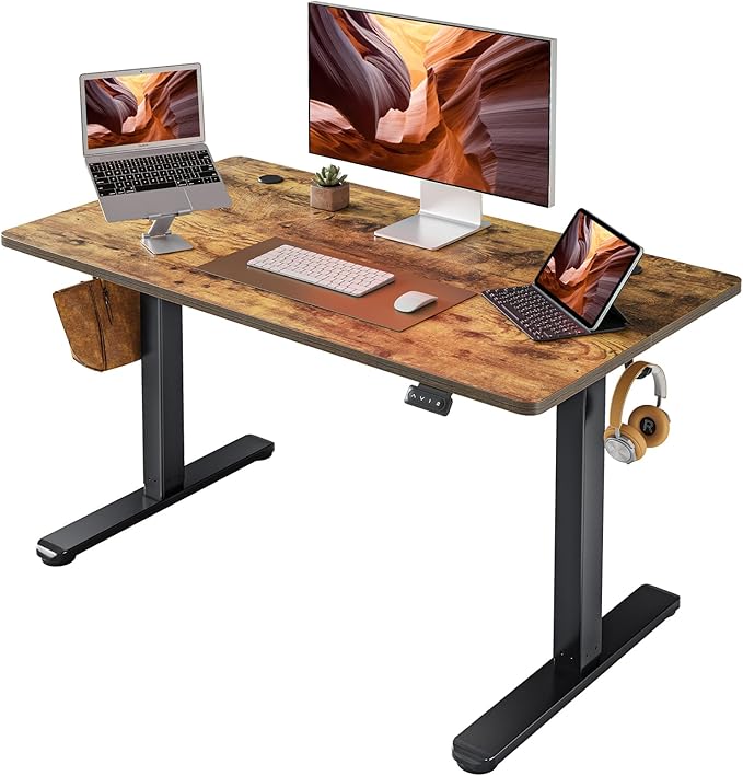 FEZIBO Electric Standing Desk Adjustable Height 40 x 24 Inch Sit and Stand Desk Home Office Desk Ergonomic Workstation Computer Desk Rustic Brown