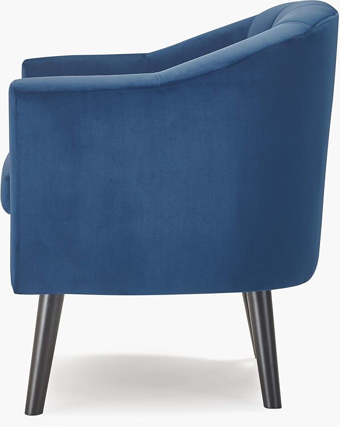 Ivey Barrel Chair Button Tufted Plush Back Cushion Luxury Black Wooden Legs Modern Living Room Upholstery Accent Furniture Blue Velvet
