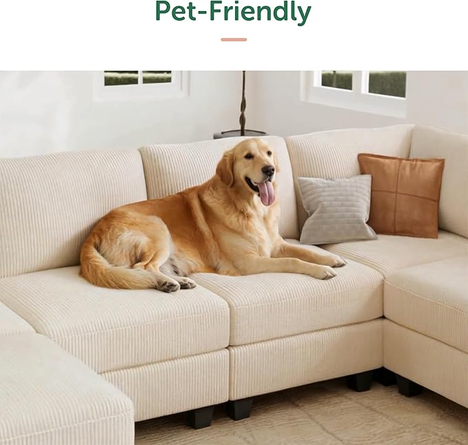 HONBAY Modern Corduroy Ottoman Module Sofa 28.4 Inch Square Ottoman Bench with Storage Beige