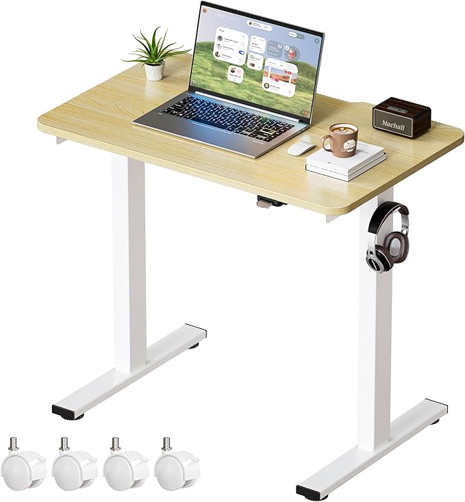 Okin Electric Standing Desk 31.5x19.7 Inches Small Computer Desk-Whole Piece Stand up Desk with Wheels Gaming Rolling Home Office Desks Oak