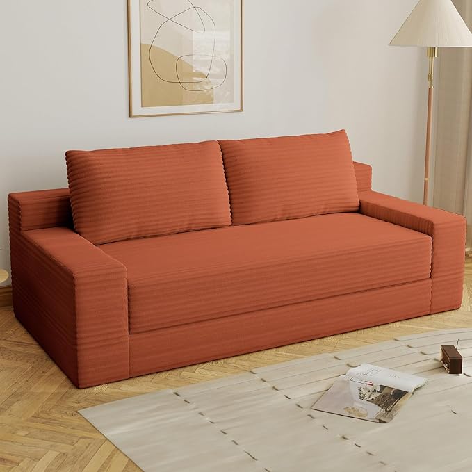 70.78 Loveseat Sofa Modern Small Corduroy Couch Comfy Deep Seat for Living Room Bedroom Apartment Home Office No Assembly Orange