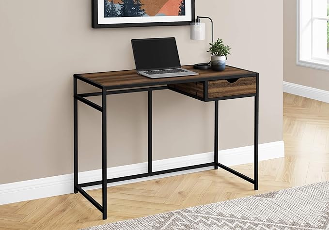 Computer Desk Home Office Laptop Storage Drawer 42 l Work Brown Laminate Black Metal Contemporary Modern