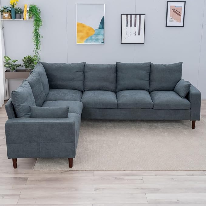 Panana Modern Upholstered L-Shape Sectional Sofa 2 Seater + 3 Seater Corner Couch for Living Room (Grey)