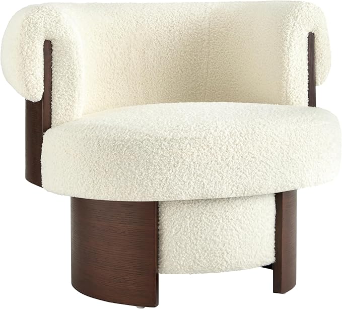 360° Swivel Barrel Chair Set of 2 Modern Curved Sculptural Swivel Barrel Chair Comfortable Fabric Upholstered Single Sofa for Living Room and Bedroom (Beige/144)