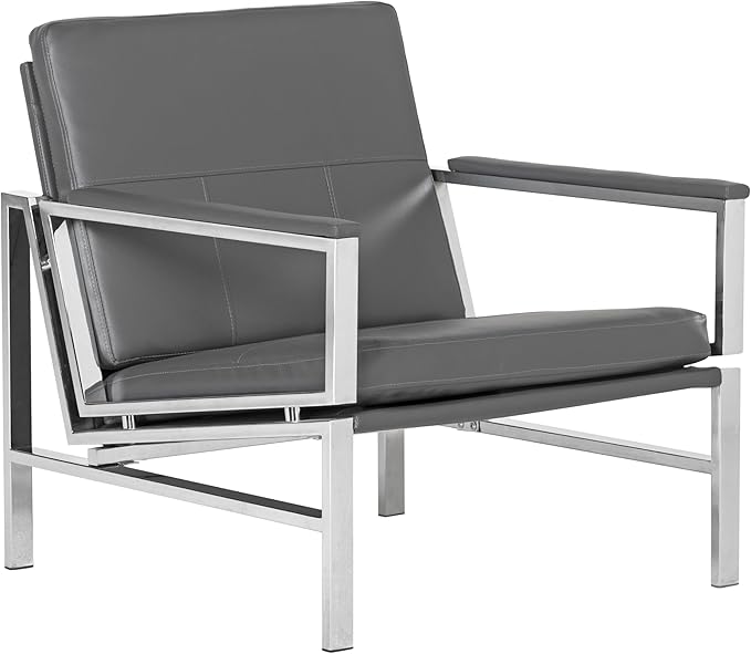 Atlas Modern Accent Chair in Blended Leather Chrome / Gray