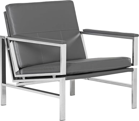 Atlas Modern Accent Chair in Blended Leather Chrome / Gray