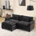 Modular Sectional Sofa 86 L Shaped Couch Set with Movable Ottoman Chenille Comfy Cloud Couch Sectional Set Extra Deep Seat Sofa with 2 Pillows for Living Room (Black 2-Seat &amp 1-Ottoman)