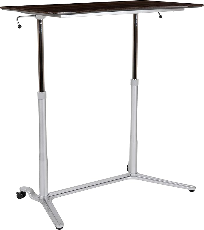 Flash Furniture Merritt Sit-Down Stand-Up Dark Wood Grain Computer Ergonomic Desk with 37.375W Top (Adjustable Range 29 - 40.75)