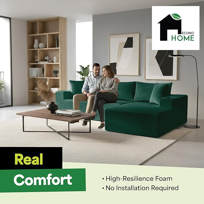 EconoHome Boneless Cloud Sectional Sofa - Plush Deep Seat L-Shaped Couch for Relaxing &amp Entertaining Durable Construction &amp Easy Assembly Perfect Addition to Any Living Room