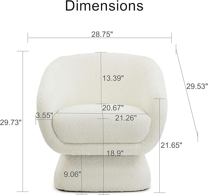 Modern Swivel Single Sofa Accent Chair with Extra-Wide Seat Comfy Boucle Barrel Chair with Thick Cushion &amp Upgraded Larger Square Base 360° Round Swivel Vanity Chair for Bedroom Living Room