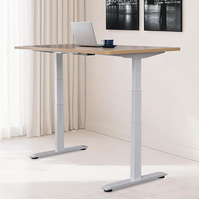 Fromann Dual Motor Standing Desk Frame 3 Tier Legs Sit Stand up Electric Height Adjustable Desk Base for Home and Office (Grey)