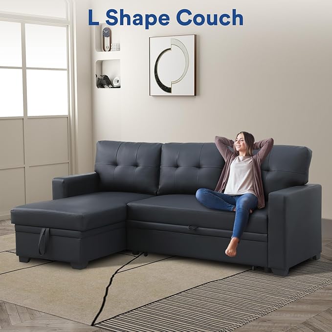 Rovibek 4-in-1 Convertible L Shaped Sofa Bed 82 Sleeper Sofa Couch with Pullout Bed Convertible Sleeper Sofa with Storage Chaise Small Couches for Paces Living Room Office Apartment