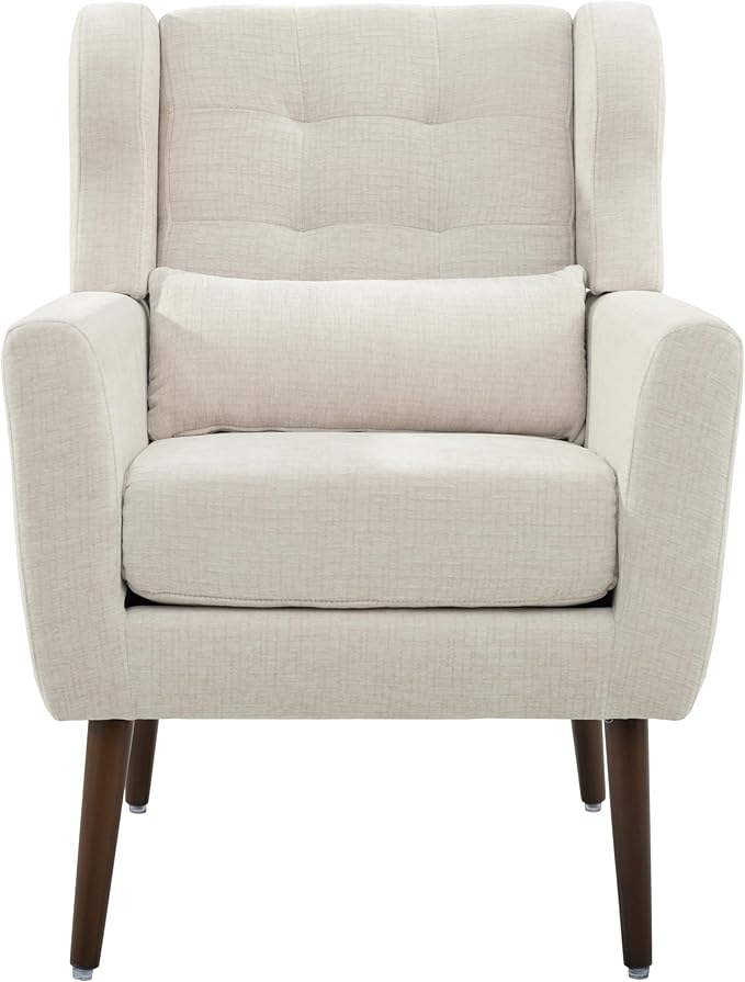 Chair Modern Chenille Fabric Lounge Accent Arm Chairs Extra-Thick Comfy Padded Backrest and Seat Cushion Mid Century Modern Chair for Living Room Bedroom Office Vanity Vanity Chair (Beige)