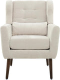 Chair Modern Chenille Fabric Lounge Accent Arm Chairs Extra-Thick Comfy Padded Backrest and Seat Cushion Mid Century Modern Chair for Living Room Bedroom Office Vanity Vanity Chair (Beige)