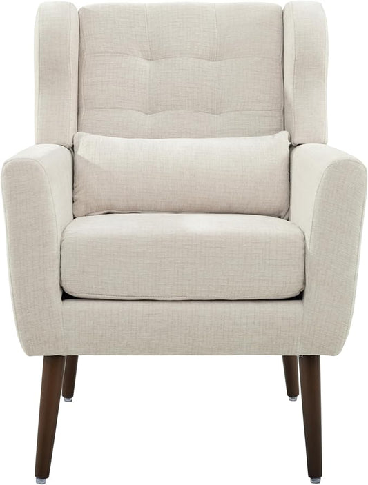 Chair Modern Chenille Fabric Lounge Accent Arm Chairs Extra-Thick Comfy Padded Backrest and Seat Cushion Mid Century Modern Chair for Living Room Bedroom Office Vanity Vanity Chair (Beige)