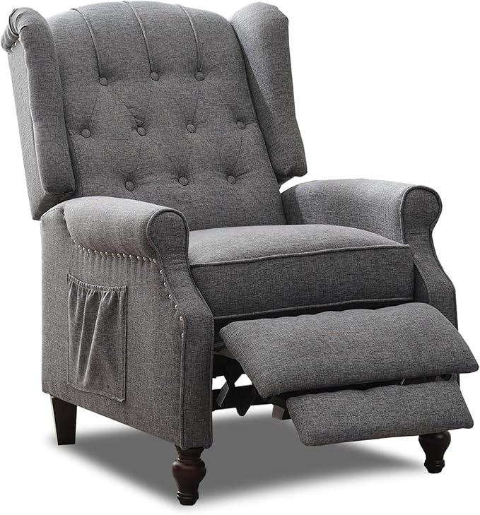 MANBUR Wingback Pushback Recliner Chair Upholstered Tufted Recliner with Massage and Heat Tufted Armchair Single Sofa Reclining Sofa for Living Room Bedroom or Club (Gray)
