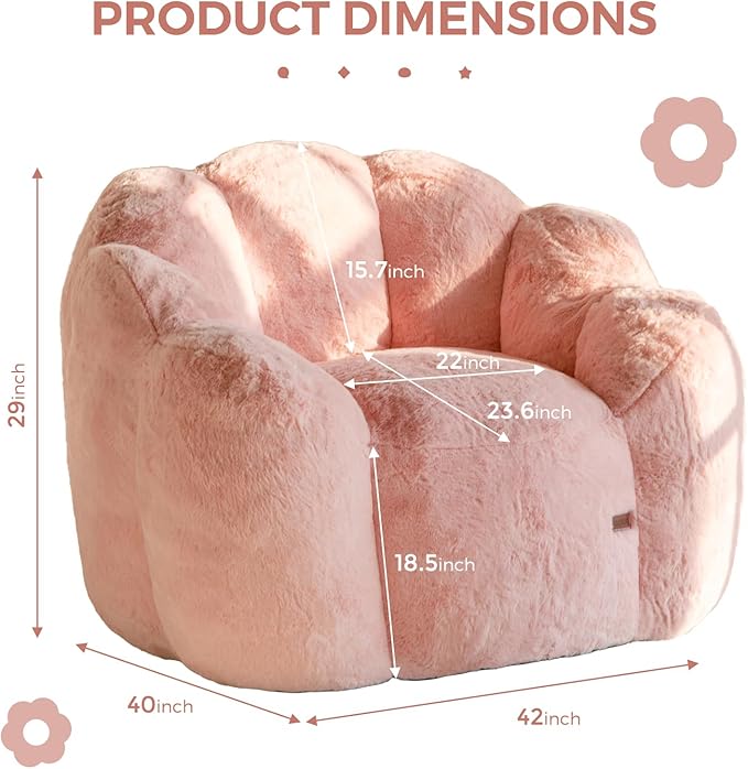 MAXYOYO Bean Bag Chair for Adults Floral Shaped Bean Bag Sofa Ultra Soft Faux Fur Floor Sofa Large Reading Chair for Living Room Bedroom Pink Single