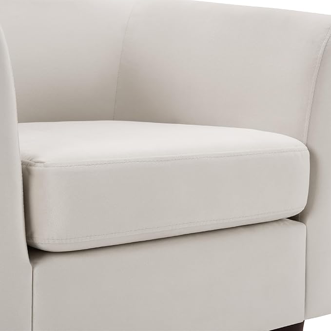 Velvet Accent Chair with Ottoman Modern Barrel Armchair Plush Lounge Chair for Living Room Bedroom Reading Nook 4 Colors (White)